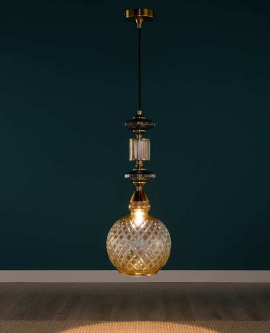 Diamond-Cut Globe Glass Hanging Light
