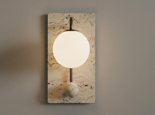 Handcrafted Italian Travertine Marble Floating Globe Sconce