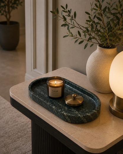 Green Oval Marble Tray