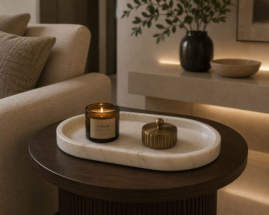 White Oval Marble Tray