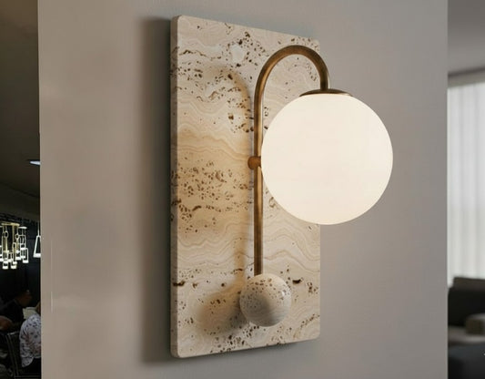 Handcrafted Italian Travertine Marble Floating Globe Sconce